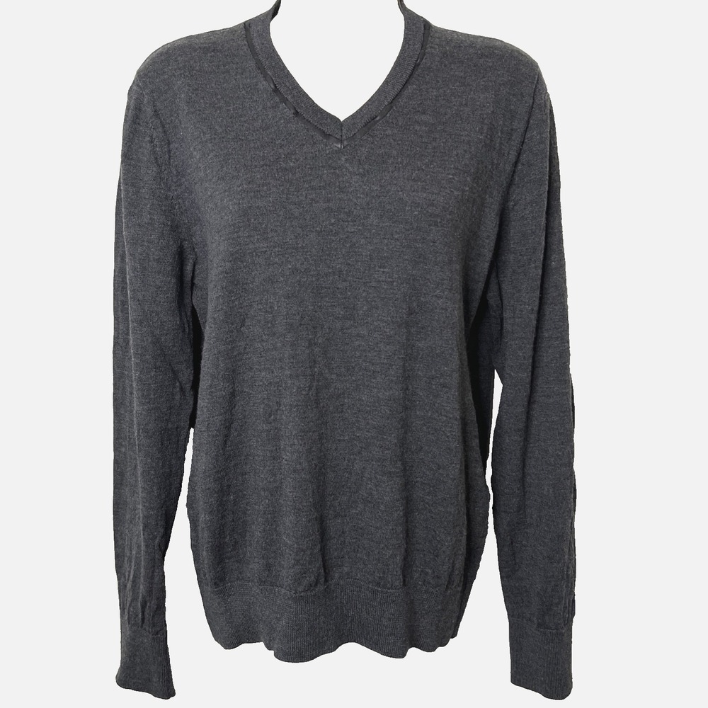 The Kooples Women's Leather Trim Long Sleeve V-Neck Sweater‎ Size Small